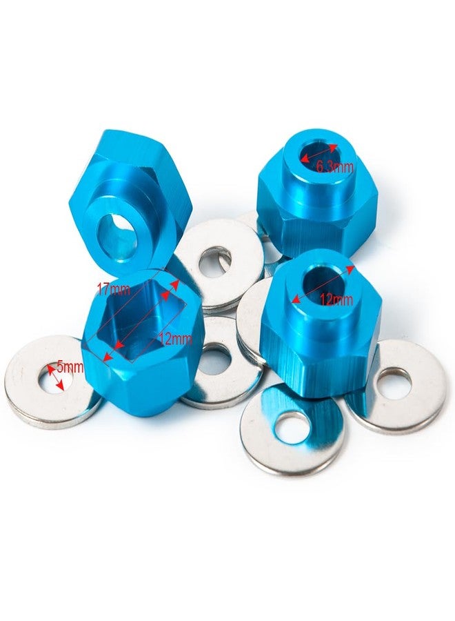 JGGZONE 4PCS Aluminum Alloy 12mm Turn to 17mm Wheel Rim Hex Adapter Drive Hub Converter Extension Compatible with Tamiya Axial Traxxa HPI Himoto HSP Losi Kyosho 1/10 RC On-Road Car Tires (Blue) - Image 2